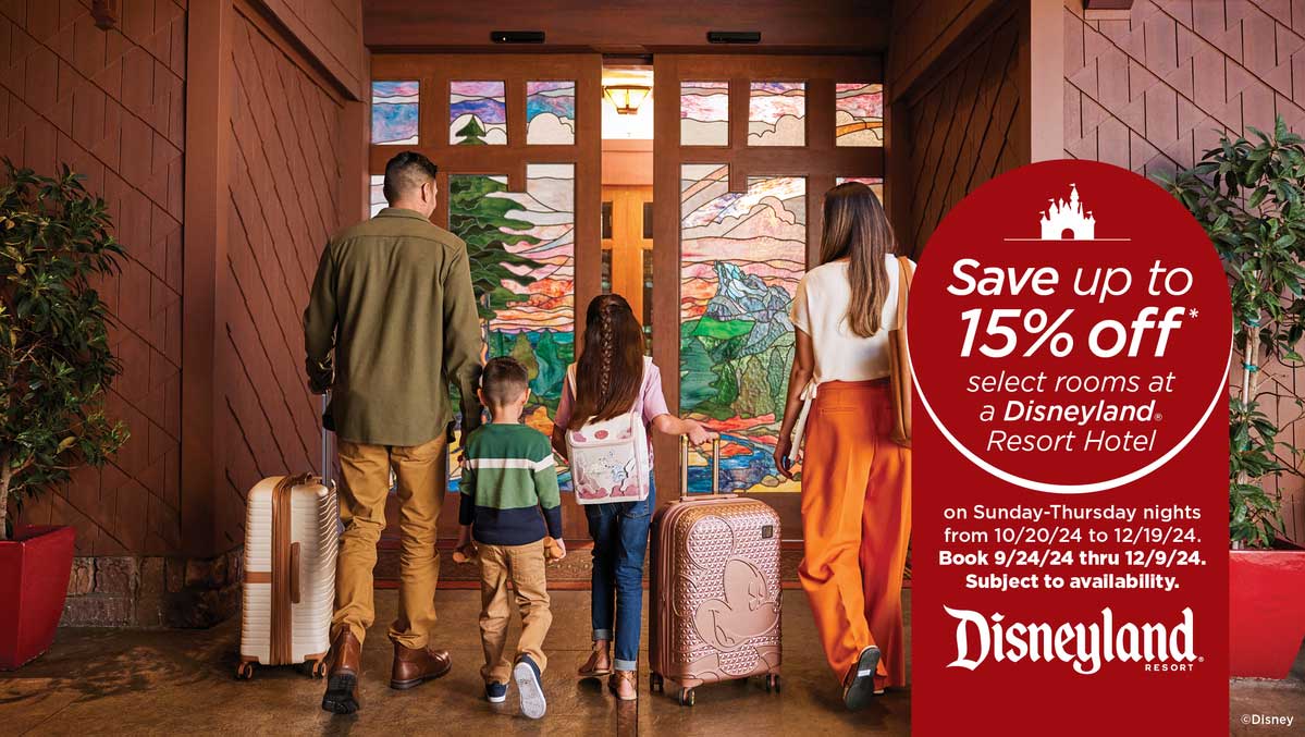 Save up to 15% off select rooms at a Disneyland Resort hotel 