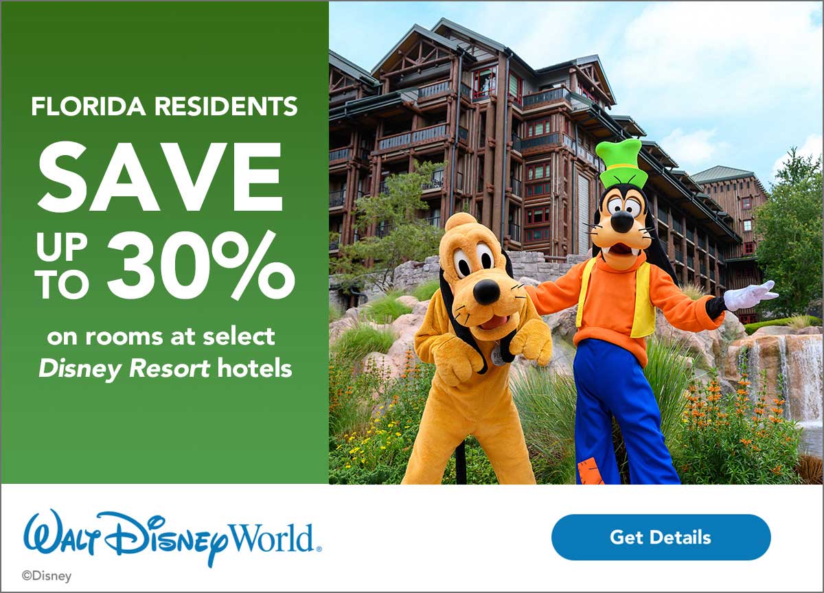 Florida Residents can save up to 30% on rooms at select Disney Resort hotels